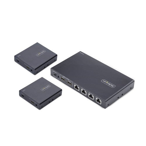 StarTech.com 4-Port HDMI Extender and Splitter Over CAT6, 4K 60Hz, Up to 230ft (70m), 1x4 HDMI over Ethernet Distribution Kit with IR and Power Over Cable