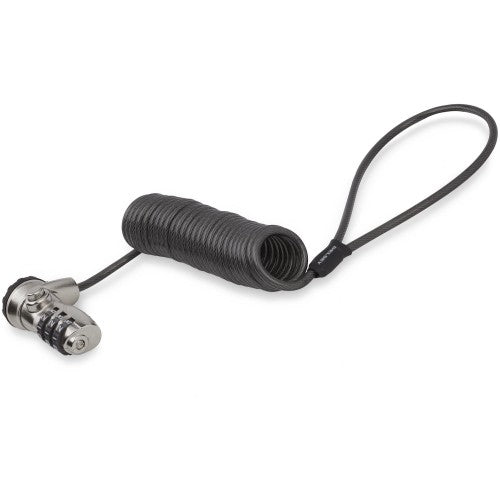 StarTech.com 6ft (1.8m) Self-Coiling Laptop Cable Lock - Portable 3-Digit Combination Security Cable Lock for K-Slot Laptop/Computer/Desktop/Device - Coiled Anti-Theft Steel Cable Lock