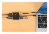 Manhattan USB-C to Dual HDMI & USB-A Adapter, Dual 4K@30Hz or Single 4K@60Hz, Power Delivery 100W, 480 Mbps (USB 2.0), Cable 15cm, Black, Male to Female, Three Year Warranty