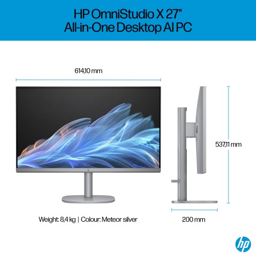 HP OmniStudio X 27-cs0002na Intel Core Ultra 5 125H 68.6 cm (27") 3840 x 2160 pixels All-in-One PC 16 GB DDR5-SDRAM 1 TB SSD Windows 11 Home Wi-Fi 7 (802.11be) AI PC Silver