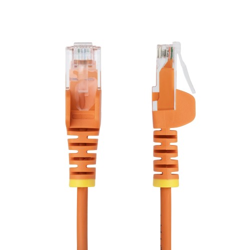 StarTech.com 15m Orange Slim CAT6 Ethernet Cable, Snagless, 100W PoE, UTP, LSZH, 28AWG Pure Bare Copper Wire, Slim RJ45 Network Patch Cord w/Strain Reliefs, Fluke Tested