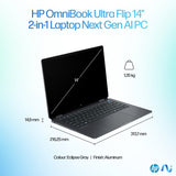 HP OmniBook Ultra Flip 14-fh0006na Copilot+ PC Intel Core Ultra 7 256V Hybrid (2-in-1) 35.6 cm (14") Touchscreen 3K 16 GB LPDDR5x-SDRAM 1 TB SSD Wi-Fi 7 (802.11be) Windows 11 Home Black, Grey