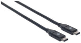 Manhattan USB-C to USB-C Cable, 1m, Male to Male, Black, 10 Gbps (USB 3.2 Gen2 aka USB 3.1), 3A (fast charging), SuperSpeed+ USB, Lifetime Warranty, Equivalent to USB31CC1M