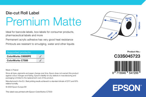 Epson Premium Matte Label - Die-cut Roll: 102mm x 76mm, 1570 labels
