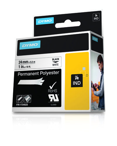 Dymo 1734523/S0773830 Ribbon Polyester permanent black on white 24mm x 5,5m for Dymo Rhino 6-24mm