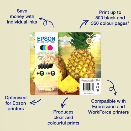 Epson C13T10H94010/604XL/604 Ink cartridge multi pack 1xBk HC + 1x C,M,Y 500pg + 3x130pg Pack=4 for Epson XP-2200