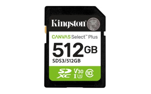 Kingston Technology 512GB SDXC Canvas Select Plus Gen3 150MB/s C10 UHS-I U3 V30