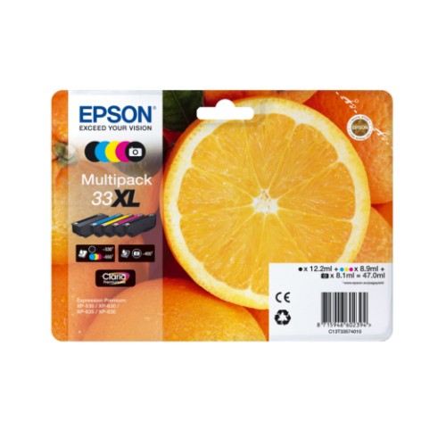 Epson C13T33574011/33XL Ink cartridge multi pack high-capacity Bk,C,M,Y,PBK EasyMail 12,2ml+3x8,9ml+8,1ml Pack=5 for Epson XP 530