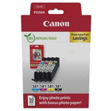 Canon 2106C006/CLI-581 Ink cartridge multi pack Bk,C,M,Y + Photopaper 50 sheet 10x15cm 1505/256/237/257 pg Pack=4 for Canon Pixma TS 6150/8150