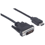 Manhattan HDMI to DVI-D 24+1 Cable, 1.8m, Male to Male, Black, Dual Link, Compatible with DVD-D, Lifetime Warranty, Equivalent to HDMIDVIMM6