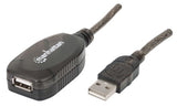 Manhattan USB-A to USB-A Extension Cable, 20m, Male to Female, Active, 480 Mbps (USB 2.0), Daisy-Chainable, Built In Repeater, Hi-Speed USB, Black, Three Year Warranty, Equivalent to USB2AAEXT20M