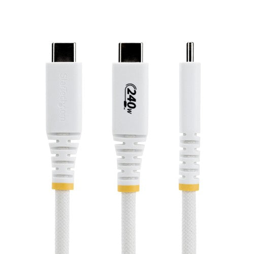 StarTech.com 3m (10ft) USB-C Charging Cable, Durable and Ultra-Flexible, 240W (5A) PD EPR, USB 2.0 Laptop Charger Cable, USB-IF Certified, Rugged USB-C Charging Cord - White