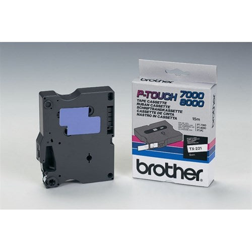 Brother TX-221 DirectLabel black on white 9mm x 15m for Brother P-Touch TX 6-24mm