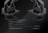 Manhattan Dual Desk Mount for TV & Monitors (Full Motion Gas Spring) with built-in Dock, For screens to 27", Ports (x7): Ethernet,HDMI (x2),USB-A (x3) and USB-C,Power Delivery (100W) to USB-C Port (Separate USB-C wall charger/cable needed),VESA: 75x75 and