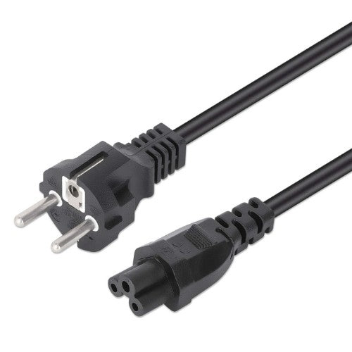 Manhattan Mains Power Cord/Cable, Euro 2-pin (CEE 7/4 Schuko) plug to C5 Female (cloverleaf/triangular), 1m, 2.5A, Lead, Lifetime Warranty