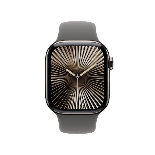 Apple Watch Series 10 GPS + Cellular 42mm Natural Titanium Case with Stone Grey Sport Band - M/L