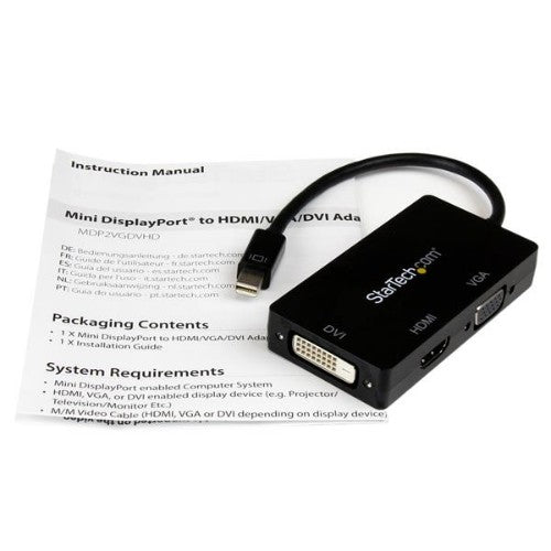 StarTech.com Travel A/V Adapter: 3-in-1 Mini DisplayPort to VGA DVI or HDMI Converter