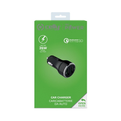 Celly CC2USBQC30BK mobile device charger Black USB Fast charging Auto