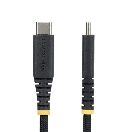 StarTech.com 2m (6ft) USB-C Charging Cable, 60W (3A) PD, Dual-Layer Braided Nylon/TPE Jacket, Rugged USB C Charging Cord, USB 2.0 Laptop Charger Cable