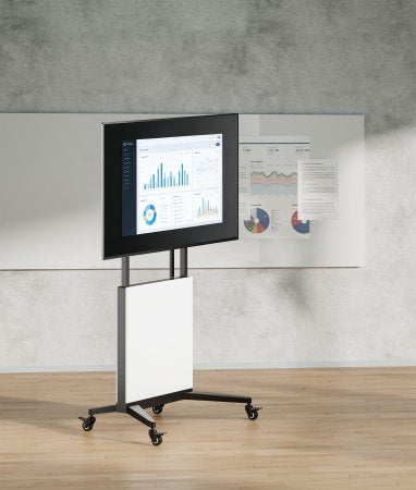 Manhattan Trolley Mount Stand for TV & Monitors (tool free height adjust), For screens:60" to 100",VESA:all between 200x200 to 1000x600mm -check the dimensions of the four mounting holes on back of screen to ensure it fits,Max 80kg,Height 1240 to 1560mm,L