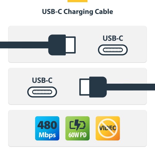 StarTech.com 2m (6ft) USB-C Charging Cable, 60W (3A) PD, Dual-Layer Braided Nylon/TPE Jacket, Rugged USB C Charging Cord, USB 2.0 Laptop Charger Cable