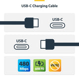 StarTech.com 1m (3ft) USB-C Charging Cable, 60W (3A) PD, Dual-Layer Braided Nylon/TPE Jacket, Rugged USB C Charging Cord, USB 2.0 Laptop Charger Cable