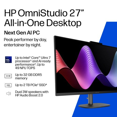 HP OmniStudio All-in-One Desktop 27-cu0008na PC Intel Core 5 120U 68.6 cm (27") 1920 x 1080 pixels 16 GB DDR5-SDRAM 1 TB SSD Windows 11 Home Wi-Fi 6 (802.11ax) White
