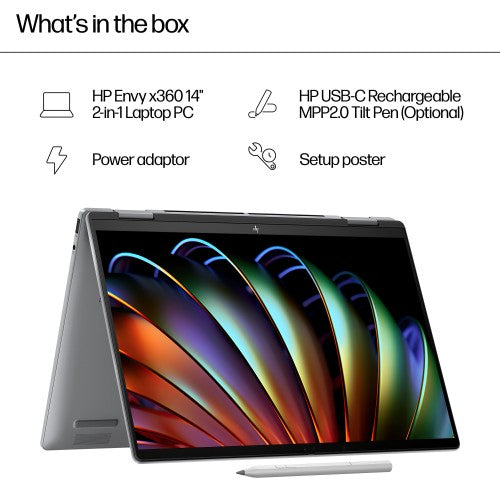 HP ENVY x360 14-fa0005na AMD Ryzen™ 5 8640HS Hybrid (2-in-1) 35.6 cm (14") Touchscreen 2K 16 GB LPDDR5-SDRAM 512 GB SSD Wi-Fi 6E (802.11ax) Windows 11 Home AI PC Silver
