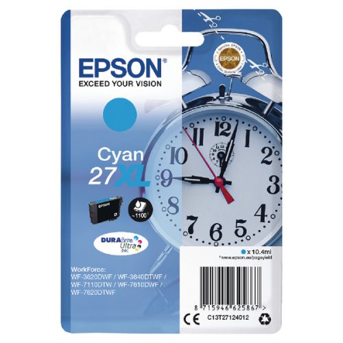 Epson C13T27124010/27XL Ink cartridge cyan high-capacity, 1.1K pages 10.4ml for Epson WF 3620