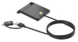 Manhattan USB-A / USB-C combo Smart Card Reader, USB 2.0 Type-C and Type-A Male to Contact Reader Interface, Supports Windows, macOS and Linux, Reads SIM Cards with Adapter (not included or available from ), 1m Cable, Black