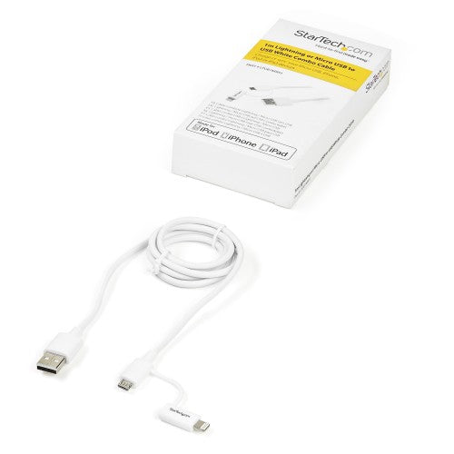 StarTech.com 1 m (3 ft.) 2 in 1 Charging Cable - USB to Lightning or Micro-USB for iPhone / iPad / iPod / Android - Apple MFi Certified - Multi Phone Charger - USB 2.0