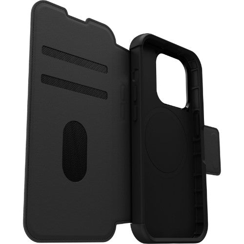 OtterBox Strada Series Folio MagSafe for iPhone 15 Pro, Shadow (Black)