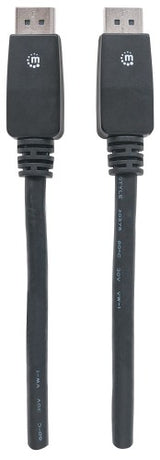 Manhattan DisplayPort 1.1 Cable, 4K@60Hz, 10m, Male to Male, With Latches, Fully Shielded, Black, Lifetime Warranty