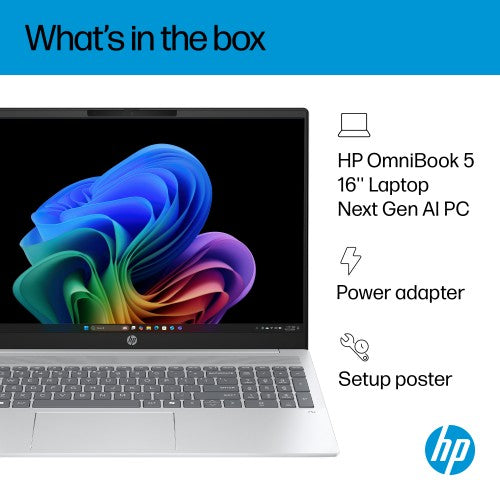 HP OmniBook 5 NGAI OmniBook 5 Next Gen AI 16-ag1007na Copilot+ PC AMD Ryzen™ AI 5 340 Laptop 40.6 cm (16") 2K 16 GB LPDDR5x-SDRAM 1 TB SSD Wi-Fi 6 (802.11ax) Windows 11 Home Silver