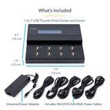 StarTech.com Standalone 1 to 7 USB Thumb Drive Duplicator and Eraser, Multiple USB Flash Drive Copier, System and File and Whole-Drive Copy at 1.5 GB/min, Single and 3-Pass Erase, LCD Display - TAA