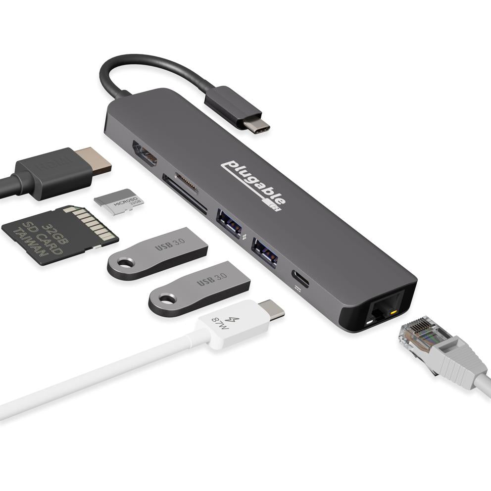 7-in-1 USB C Hub Multiport Adapter with Ethernet - 87W Charging