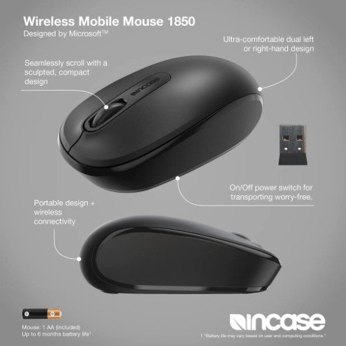 Incase Designed by Microsoft Wireless Mobile 1850 mouse Travel Ambidextrous RF Wireless Optical