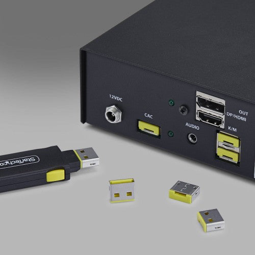 StarTech.com USB-A Port Blocker Key with 4x Locking USB-A Dust Cover Plugs, Snap-In Reusable Port Protectors for Laptops & Computers