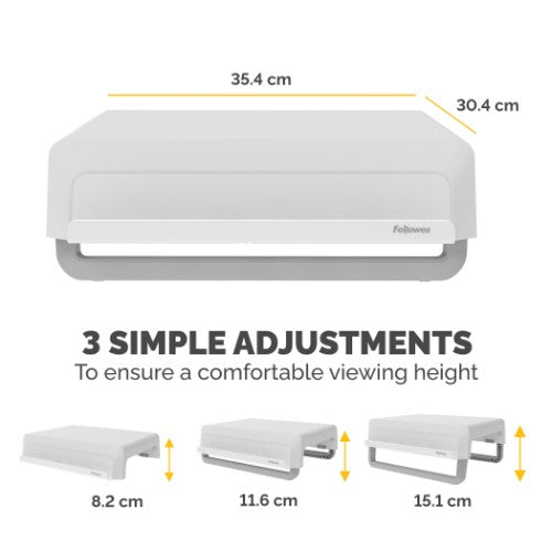 Fellowes Computer Monitor Stand with 3 Height Adjustments - Breyta Monitor Riser with Cable Management - Ergonomic Adjustable Monitor Stand for Computers - Max Weight 15KG - White