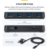 StarTech.com 4-Port USB-A Hub, 5Gbps, Self-Powered, 2-in-1 USB-C and USB-A Host Cable, 1x BC 1.2 Charging Port, 24W Power Adapter Included, MacBook and Windows