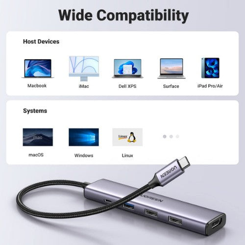 Ugreen 15495 laptop dock/port replicator Wired USB 3.2 Gen 1 (3.1 Gen 1) Type-C Grey
