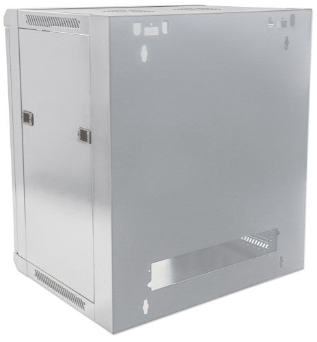 Intellinet 19" Network Cabinet - Wall Mount (Standard), 9U, 600mm Deep, Grey, Flatpack, Max 60kg, Suitable also for use on desk or floor, Usable Depth 410mm, Metal & Glass Door, Back Panel, Removeable Sides, Parts for wall install (eg screws/rawl plugs) n