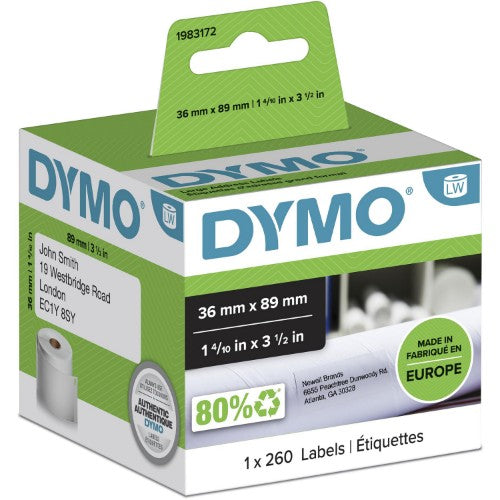 Dymo 1983172 DirectLabel-etikettes white 36mm x 89mm Pack=260 for Dymo Etiketten 10cm/5XL 10cm/LW 550 60mm/60mm