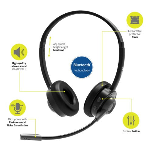 Port Designs PORT Connect 912004 headphones/headset Wired & Wireless Head-band Calls/Music USB Type-C Bluetooth Black