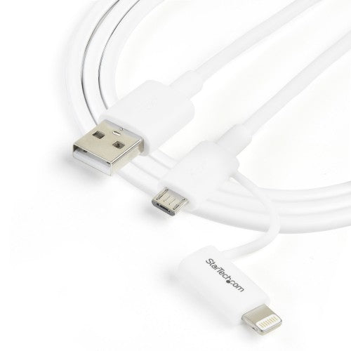 StarTech.com 1 m (3 ft.) 2 in 1 Charging Cable - USB to Lightning or Micro-USB for iPhone / iPad / iPod / Android - Apple MFi Certified - Multi Phone Charger - USB 2.0