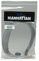 Manhattan USB-A to USB-B Cable, 3m, Male to Male, Translucent Silver, 480 Mbps (USB 2.0), Hi-Speed USB, Lifetime Warranty, Equivalent to USB2AA2M (except colour).