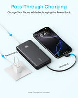 Anker Zolo Power Bank, 10,000mAh Portable Charger 22.5W Output with Built-in USB-C Cable, Black