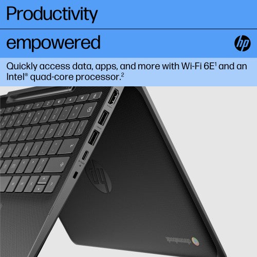 HP Fortis Flip G1i Chromebook Intel® N N150 29.5 cm (11.6") Touchscreen HD 8 GB LPDDR5x-SDRAM 64 GB eMMC Wi-Fi 6E (802.11ax) ChromeOS Black