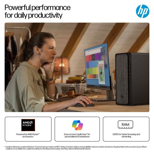 HP OmniDesk M02-0003na AMD Ryzen™ 7 8700G 16 GB DDR5-SDRAM 2 TB SSD Windows 11 Home Tower PC AI PC Black
