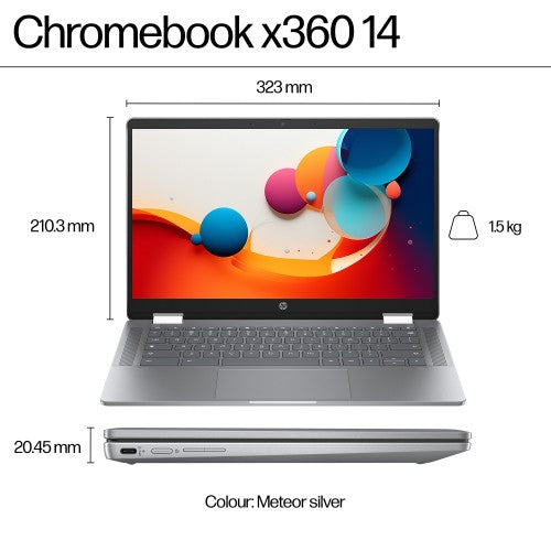 HP Chromebook x360 14b-cd0002na Intel® N N100 35.6 cm (14") Touchscreen HD 4 GB LPDDR5-SDRAM 128 GB eUFS Wi-Fi 6 (802.11ax) ChromeOS Silver